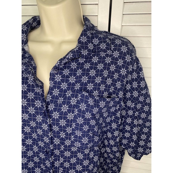 American Vtg Maggie Lawrence Blue Patterned Short Sleeve Button Up Shoulder Pads - Picture 2 of 6